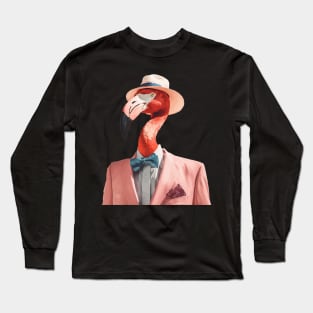 Mr. Pink Flamingo in Pink Suit Long Sleeve T-Shirt